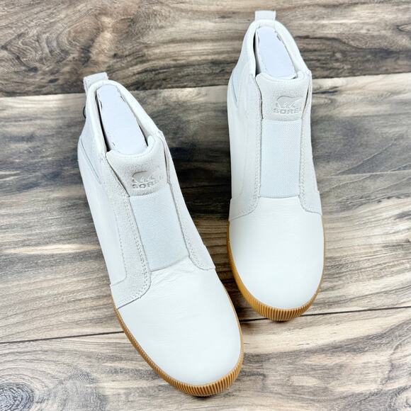 NIB Sorel Out N About Pull On Leather Wedge Sneaker Bootie 8.5 Sea Salt/Gum 2 - Picture 4 of 11